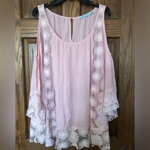 SOLITAIRE pink Swimwear Cold Shoulder Crochet Tunic Cover Up Medium